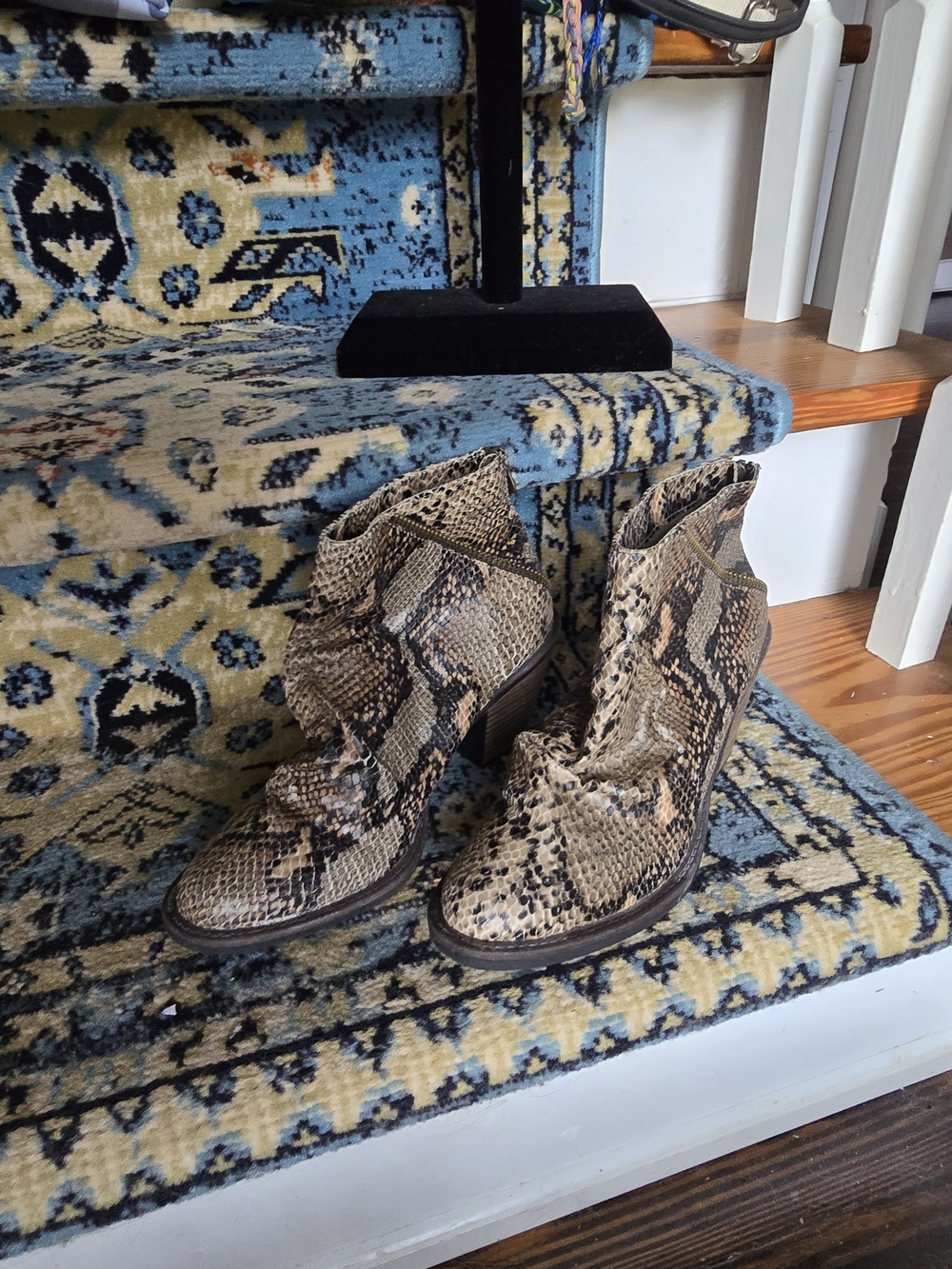 Blowfish Women’s Snake-Print Ankle Boots in Beige